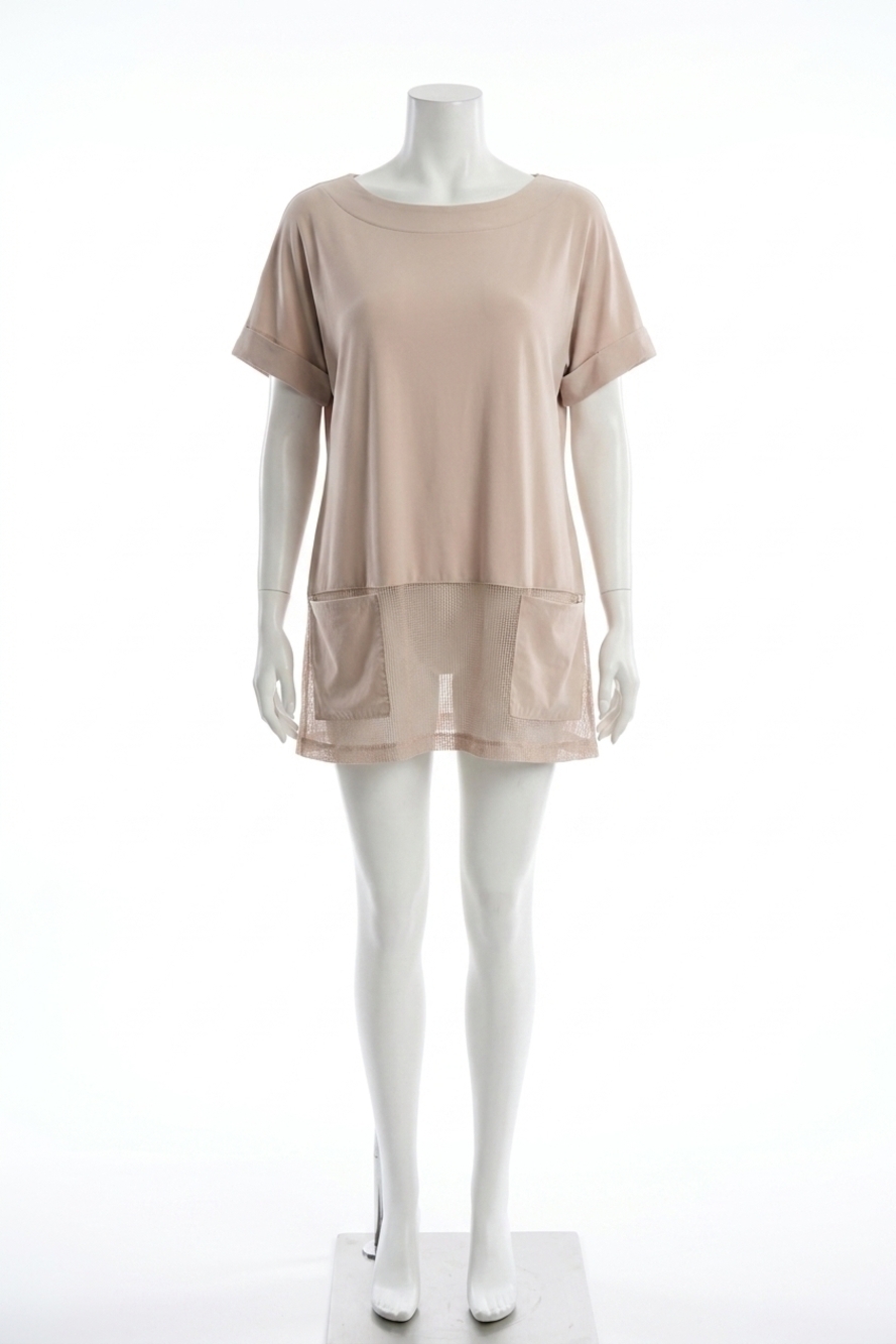 NEW JOSEPH RIBKOFF short sleeve silky knit mesh tunic top in parchment